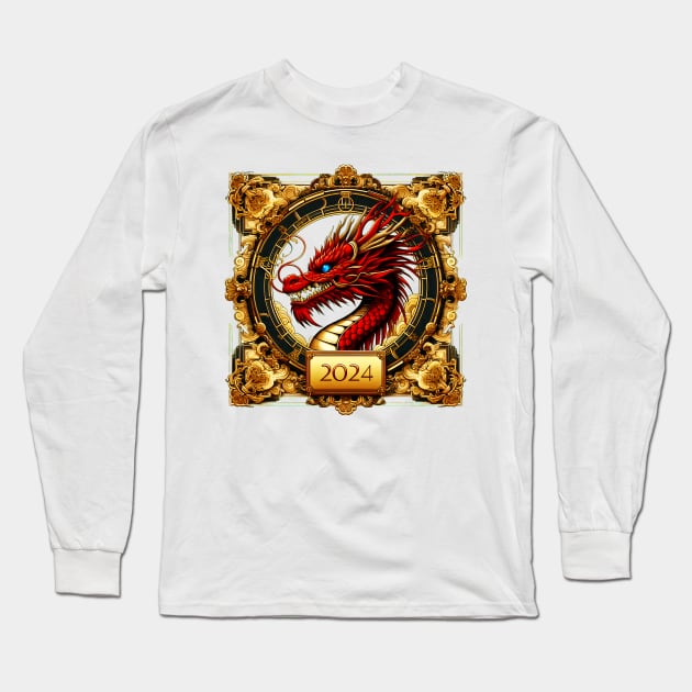 Wooden Gold Red Dragon 2024 No.3 Long Sleeve T-Shirt by Fortuna Design